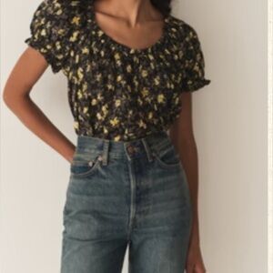 Doen Dark Floral Blouse with Yellow Accents